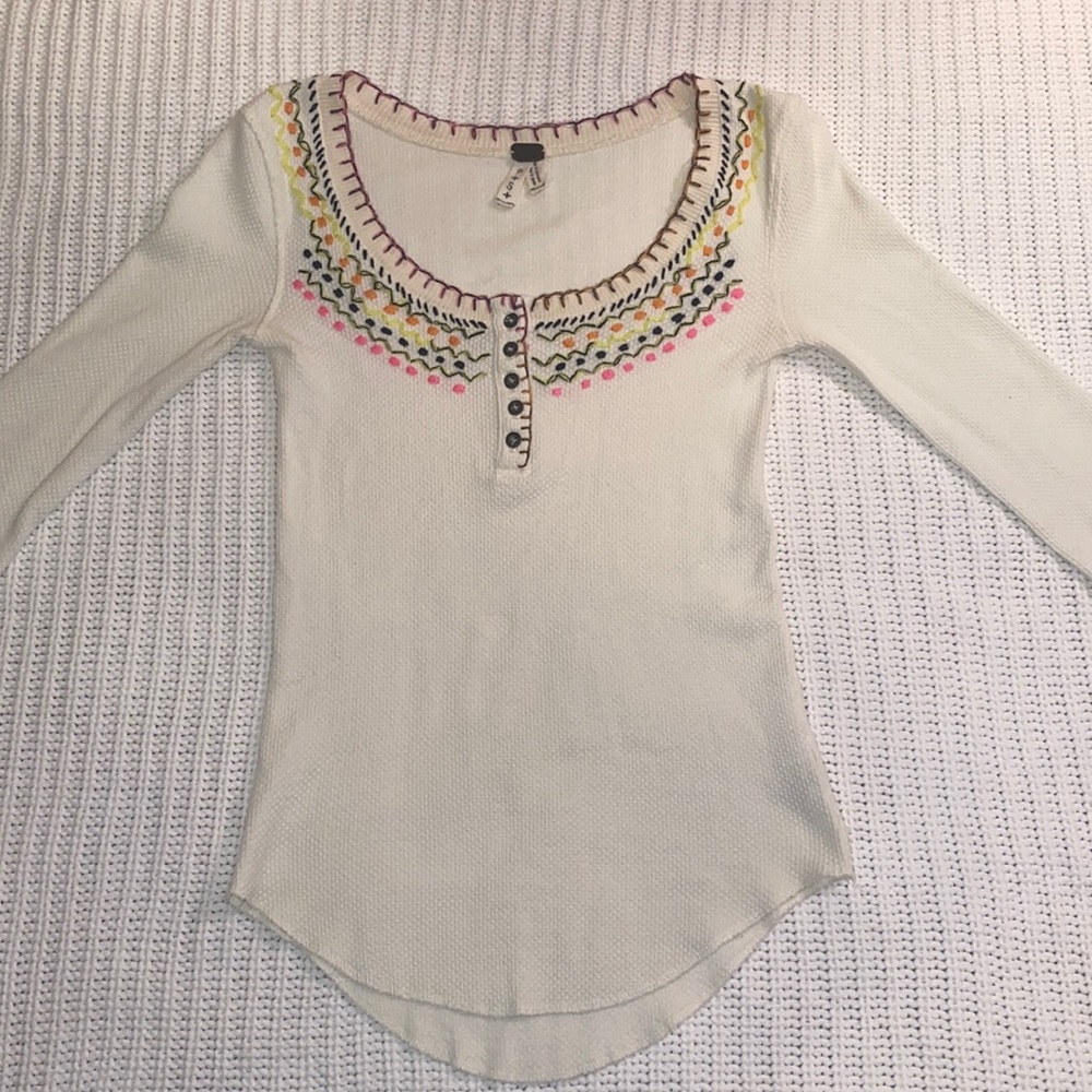 Free People cotton thermal 5 button Henley
